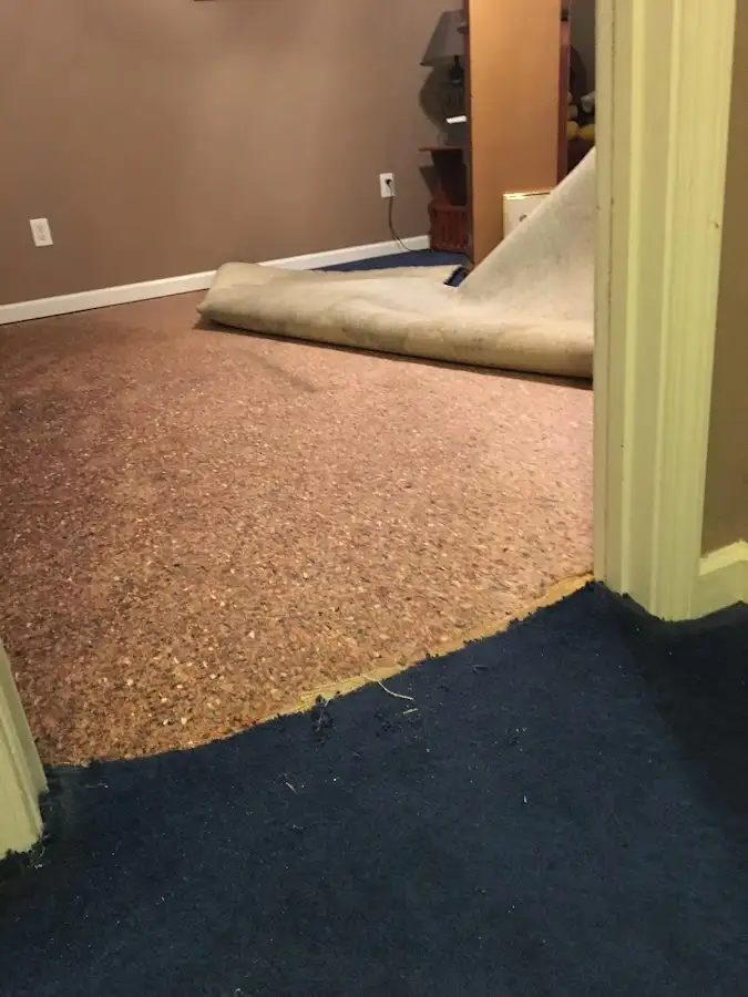 Carpet pad removal revealing water damage during Drying & Dehumidification in Payson